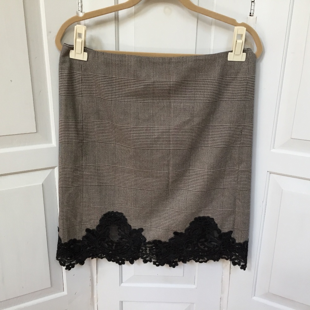 Adrianna Papell Plaid Skirt w/ Lace Hemline